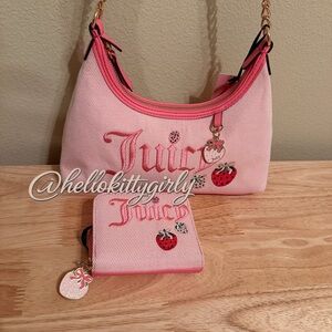 Juicy Couture Pink Strawberry Embroidered Shoulder Bag with Matching Wallet
